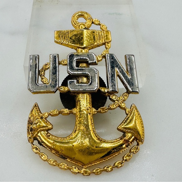 Vintage Rare WWII US Navy Chief CPO 228 Sterling Anchor Large Hat Visor Badge - Picture 1 of 10